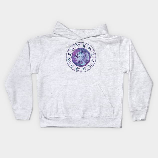 Zodiac Sign Wheel Sun Moon Kids Hoodie by letnothingstopyou